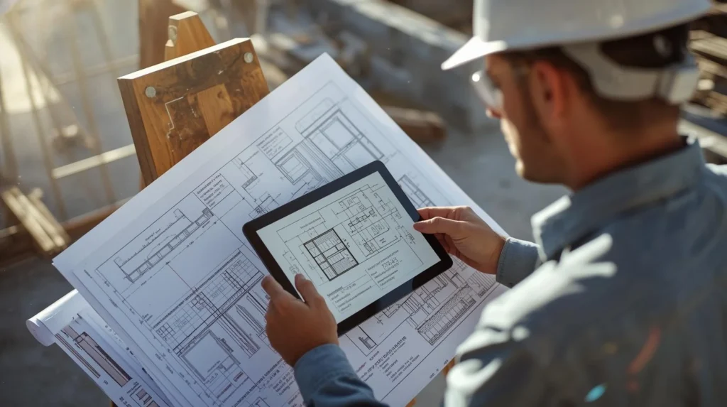 Estimator reviewing architectural drawings for accuracy