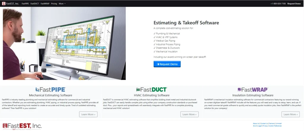 FastPIPE and FastDUCT estimating software interface for plumbing piping and HVAC ductwork takeoff and cost estimation