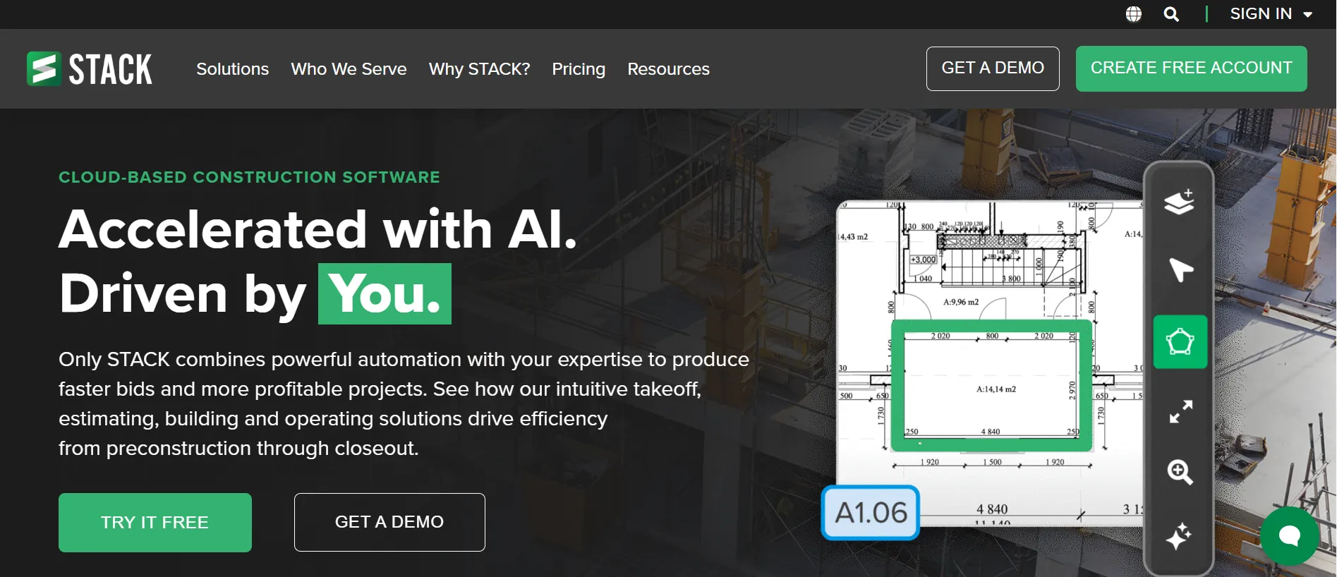 STACK cloud-based construction estimating software dashboard with takeoff and bid management features