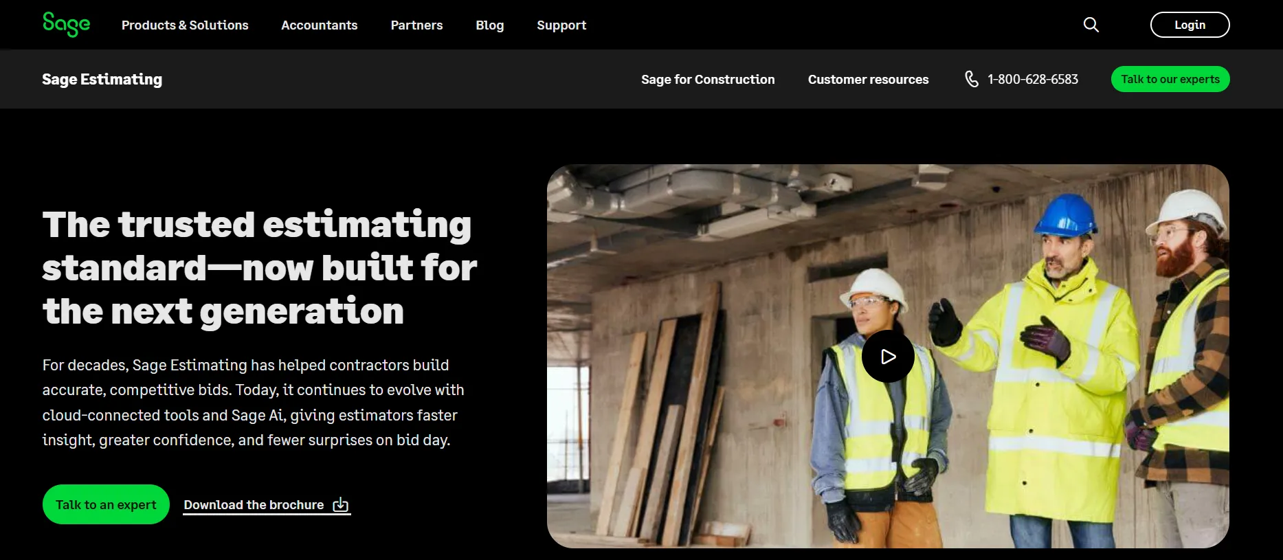 Sage Estimating construction software interface showing cost estimation integration with accounting and project management