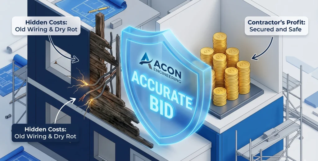 Accurate construction bidding protecting contractor profit by identifying hidden costs like wiring issues and structural damage