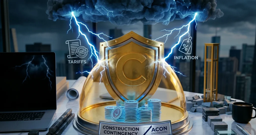 Construction contingency and profit planning showing protection against inflation, tariffs, and project cost risks