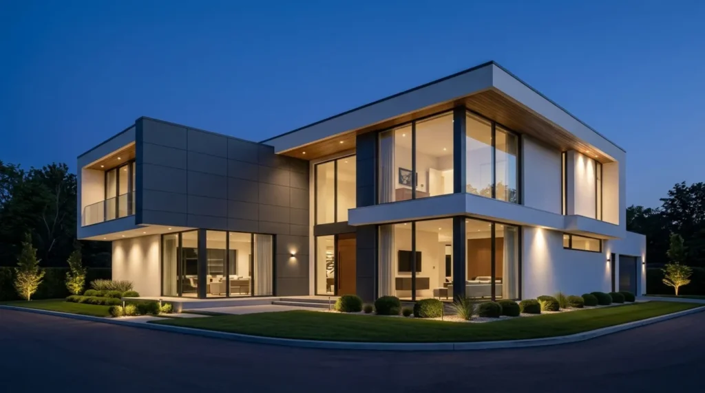 Finished modern house representing final cost to build a house with completed construction design and exterior finishes