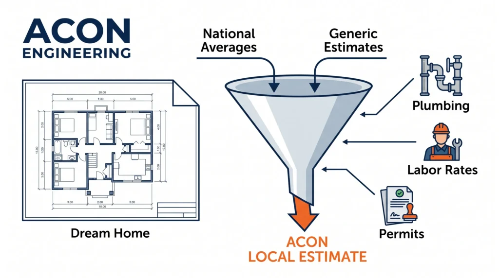 Home renovation cost estimation process showing local pricing factors including labor rates materials permits and plumbing costs
