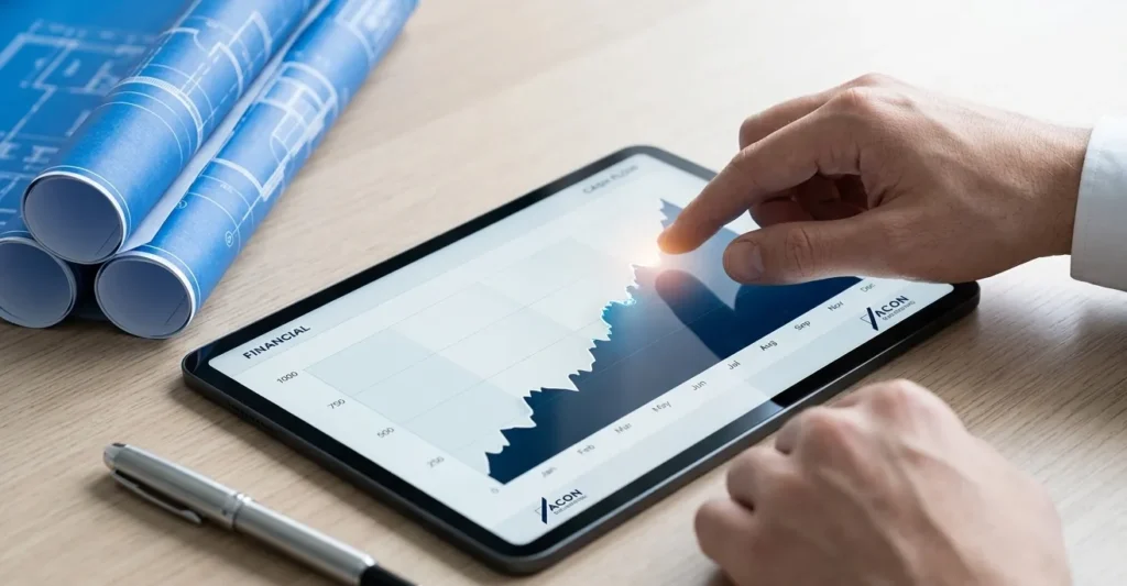 Construction cash flow management showing financial forecasting and expense tracking for better project profitability