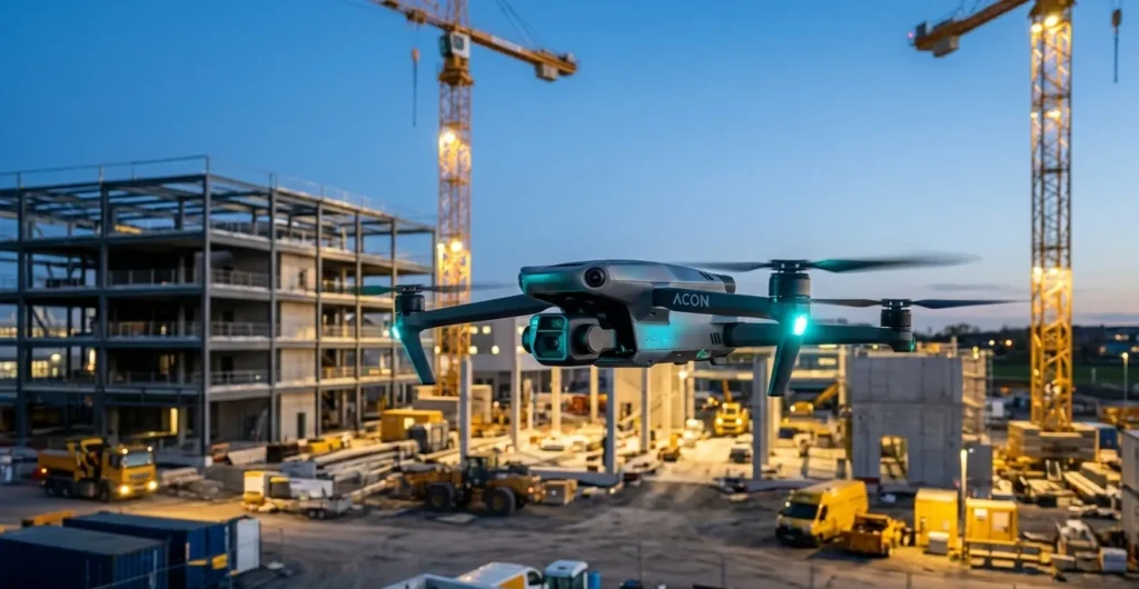 Modern construction technology upgrade showing drone site monitoring and advanced tools improving efficiency and project management
