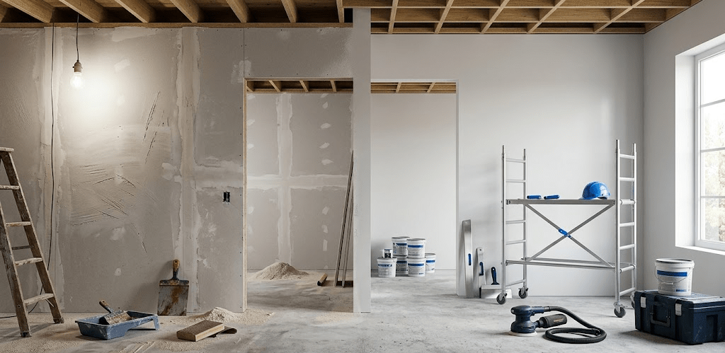 Comparison between unfinished DIY drywall work and professional drywall finishing quality