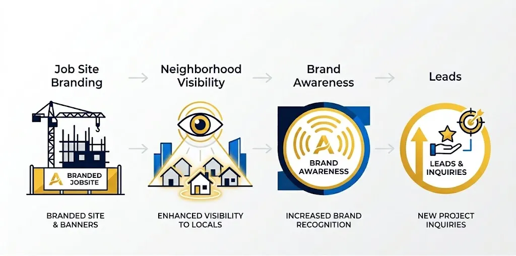 Executive infographic showing construction job site branding and local visibility marketing strategy