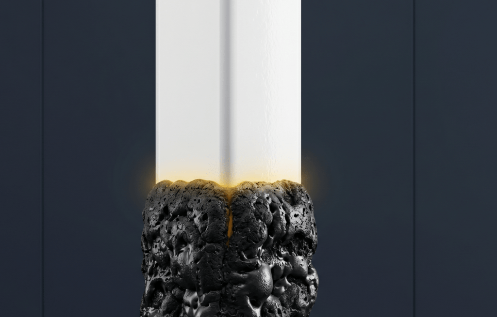 visualization of intumescent coating expanding into a protective charred layer.