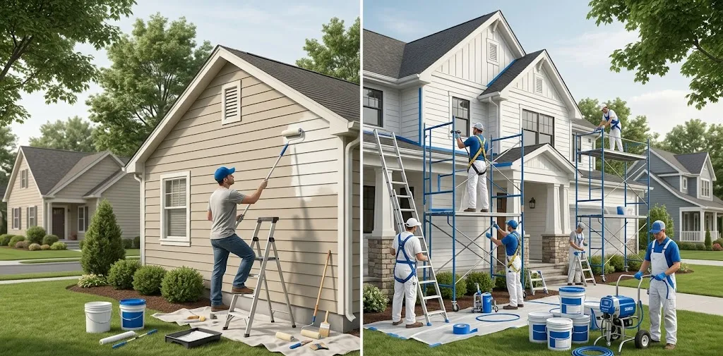 Comparison of DIY exterior house painting and professional residential painting services