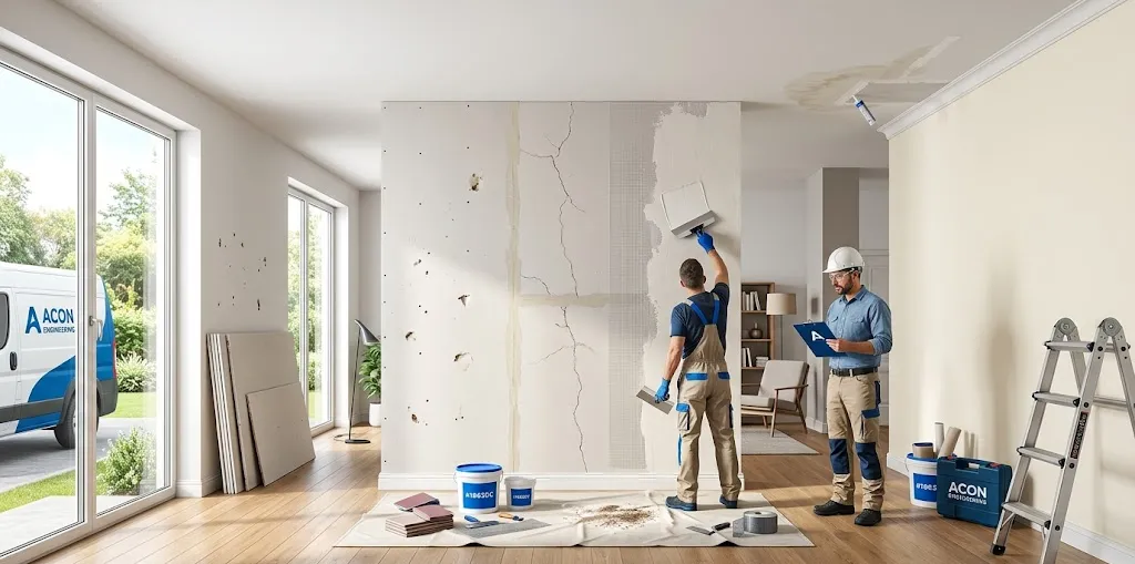 Professional drywall repair and wall restoration services showing common wall damage and repair solutions