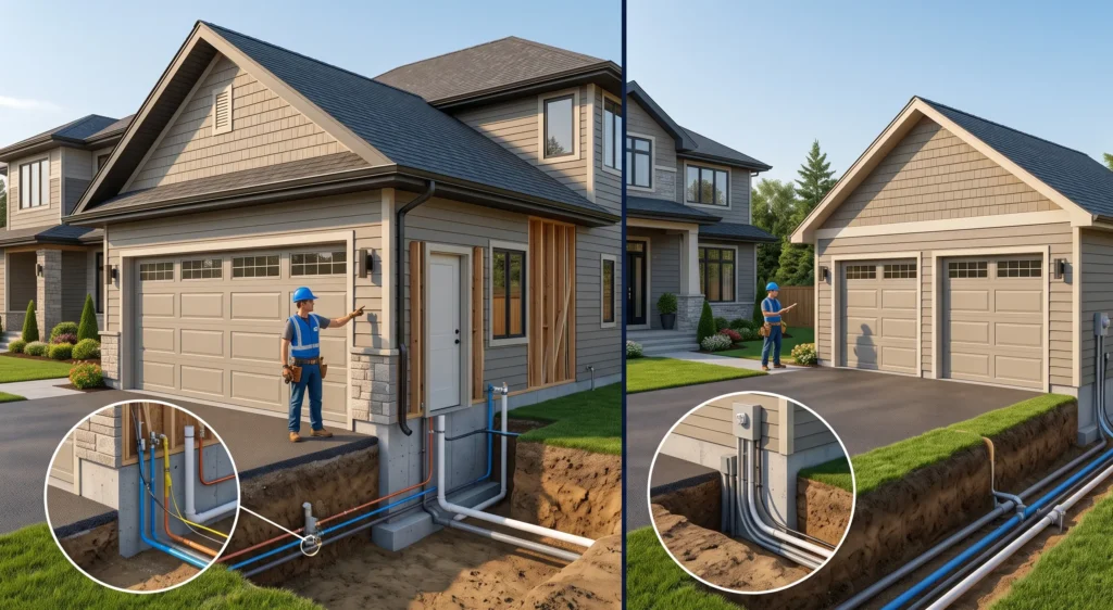 Comparison between attached and detached residential garage construction
