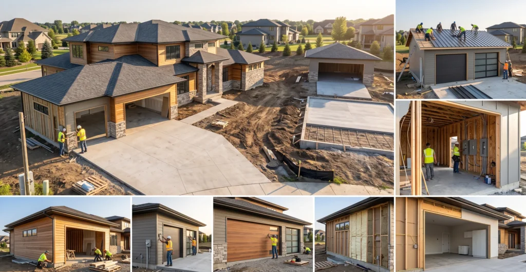 Infographic showing the major factors influencing residential garage construction costs