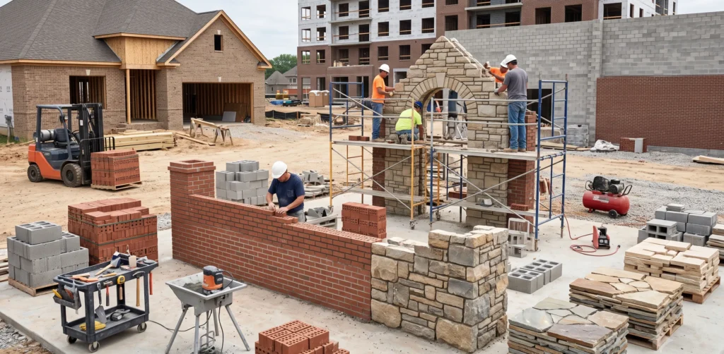 Infographic showing key factors affecting masonry labor material and project costs