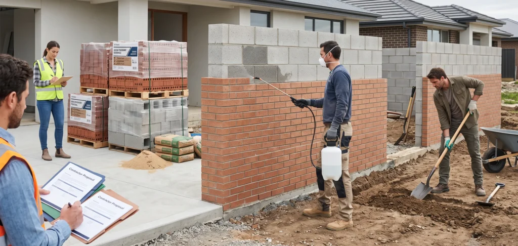 Infographic showing practical strategies to reduce masonry construction costs