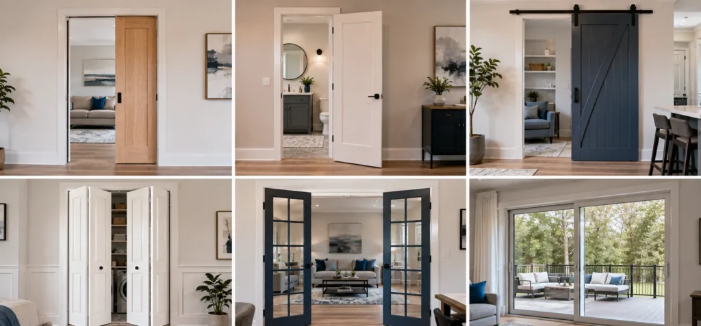 Comparison of pocket swing barn bi-fold French and sliding glass doors for residential spaces